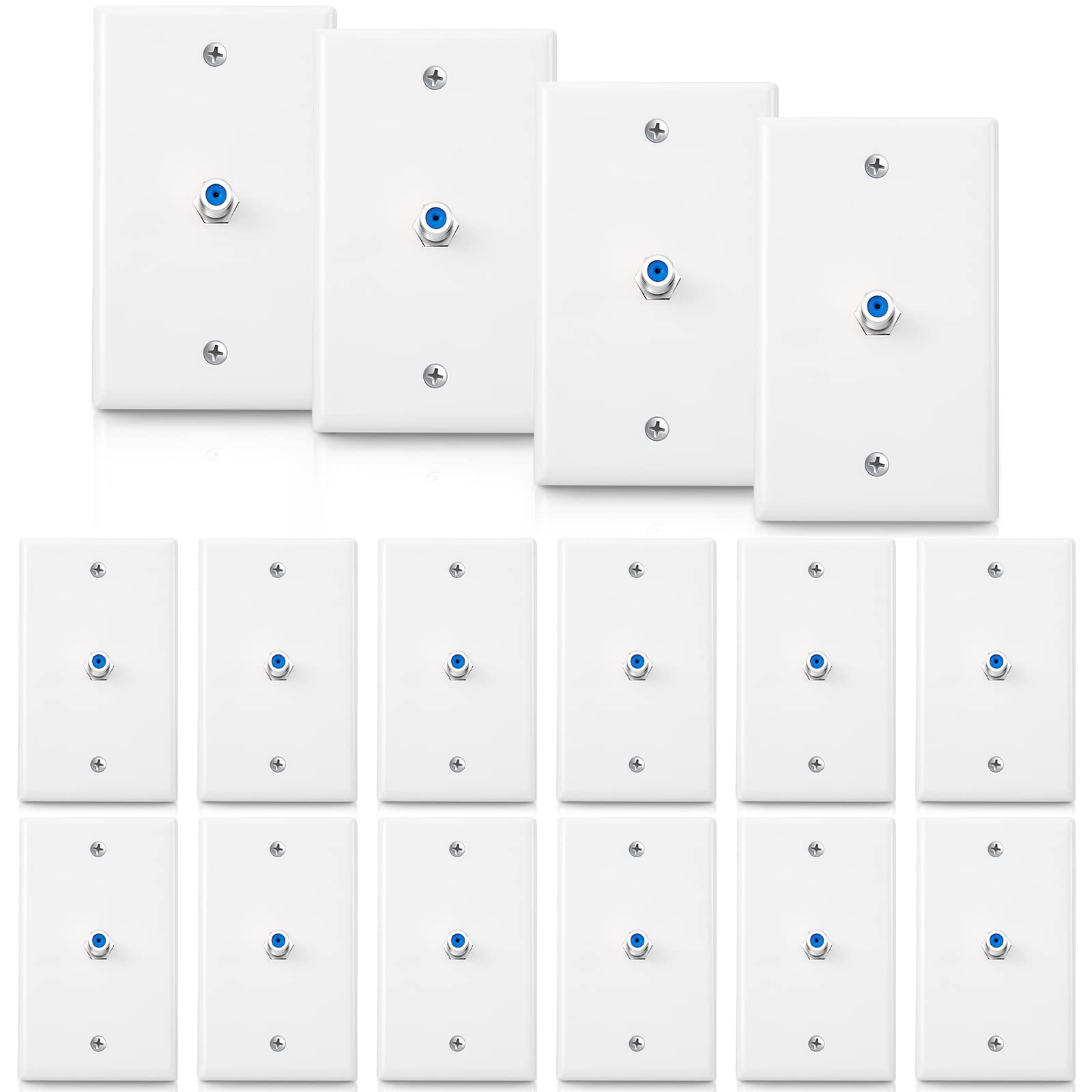 1 Port Tv Cable Wall Plate F Connector Wall Plate Coax Wall Plate Video Wall Jack Single Gang Wall Plates (Blue, 16 Pcs)
