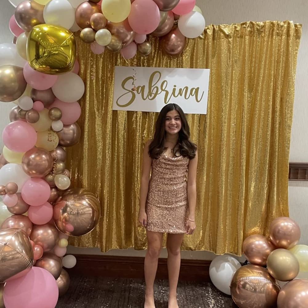 Poise3Ehome 6Ft X 8Ft Gold Sequin Backdrop, Glitter Thick Satin Background Drapes, Sparkly Opaque Photography Curtain, Sequence