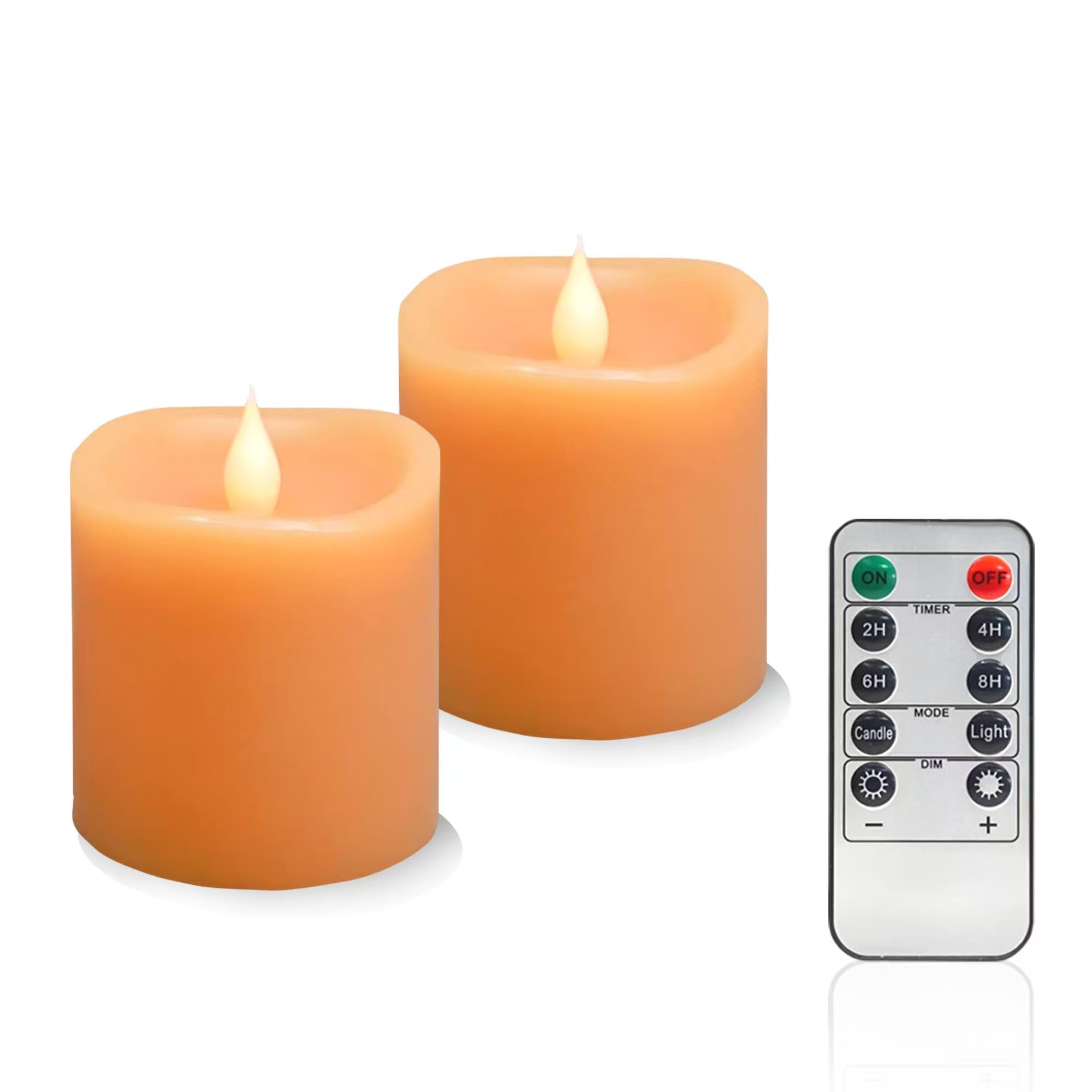 Fall Flameless LED Candles 3 inch Diameter Real Wax 2AA Battery Operated 600hr+ Flickering Candles with Timer Remote Control for