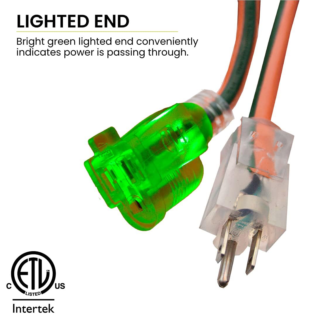 Go Green Power Inc. (Gg 13825) 14/3 Sjtw Outdoor Extension Cord, Lighted Extension Cord, 25 Ft