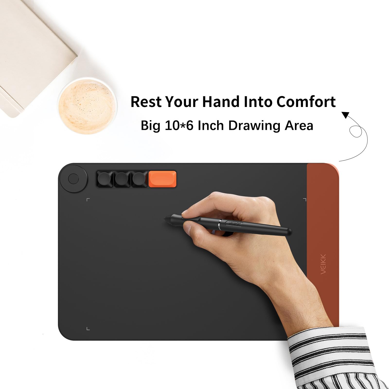 Graphics Drawing Tablet Veikk Voila L Drawing Pad 10X6 Inch,With 4 Customized Keyboard Hot Keys,8192 Levels Battery-Free Stylus