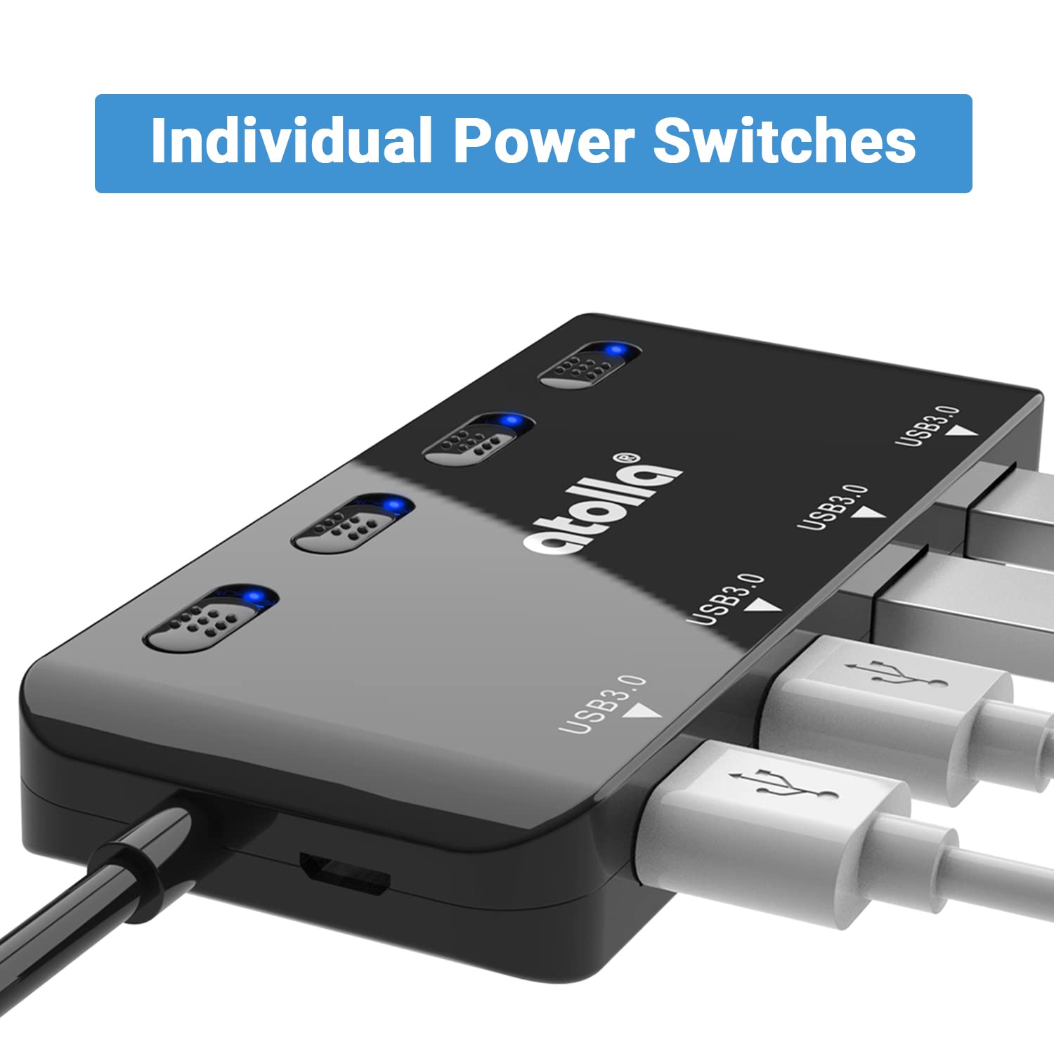 Usb Hub, 4-Port Usb 3.0 Hub Splitter With 2 Ft Extended Cable, Ultra Slim Data Usb Extender With Individual Power Switches And L