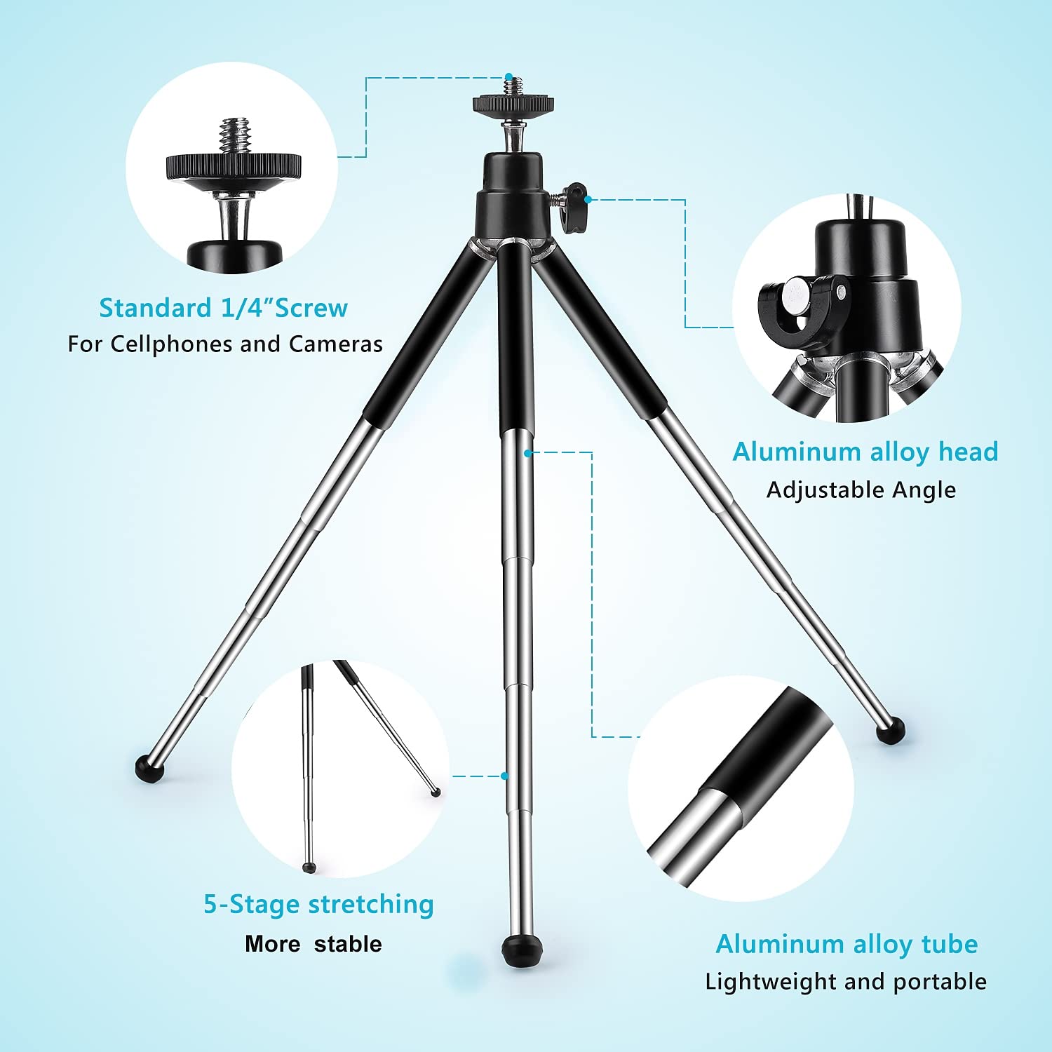 Mini Tripod For Webcam And Phone, 4 9 Inch Metal Extendable Webcam Stand With Phone Holder, Tabletop Tripod