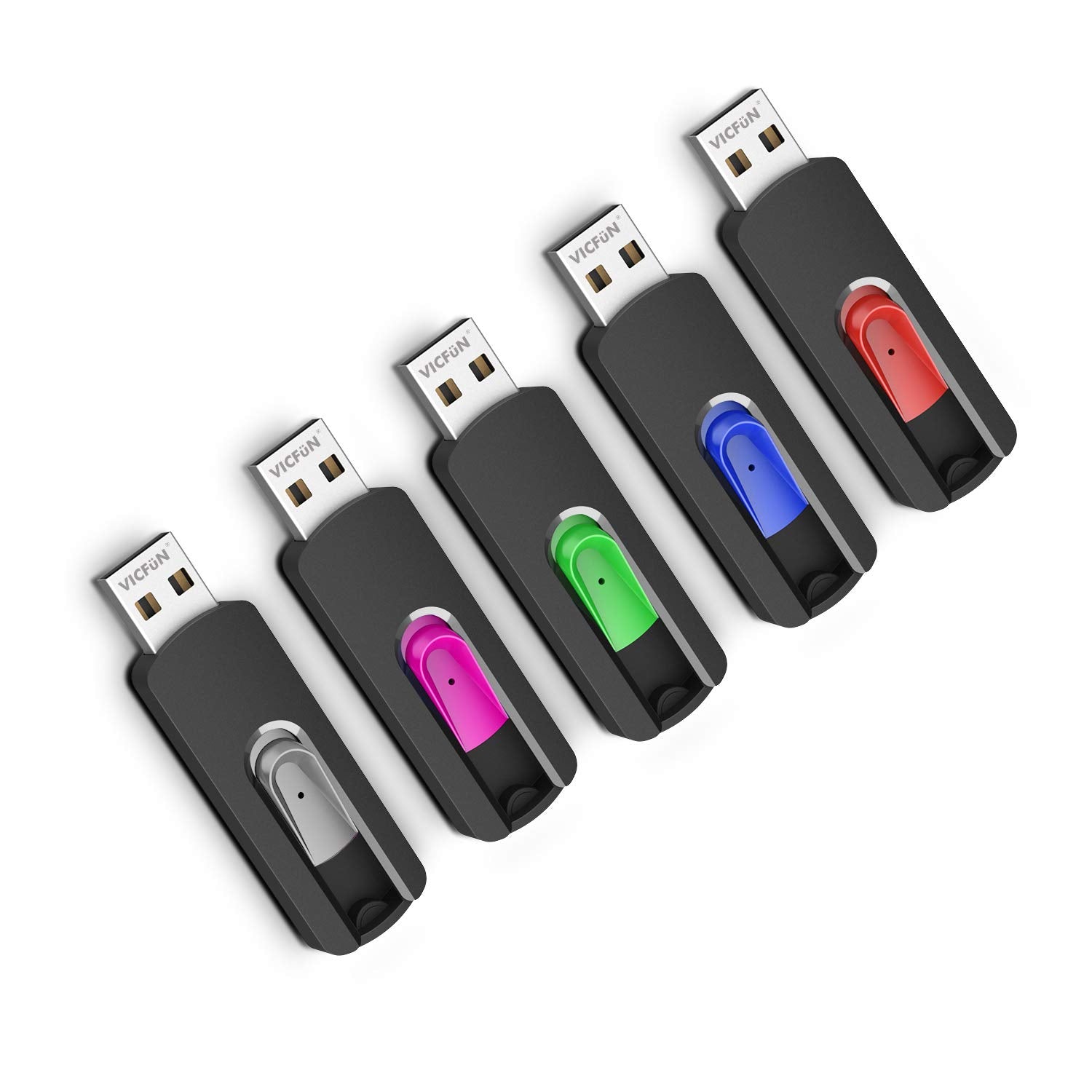 Vicfun 5 Pack 2Gb Usb Flash Drives Usb 2.0 Flash Drive Slide Retractable Usb Memory Stick 2G Data Storage