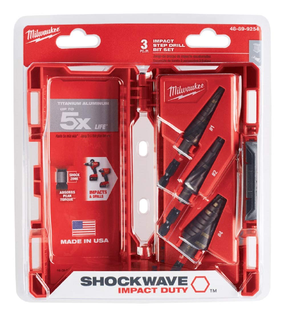 Milwaukee 48 89 9254 Shockwave High Speed Steel Impact Duty Step Bit 3 Pc Set