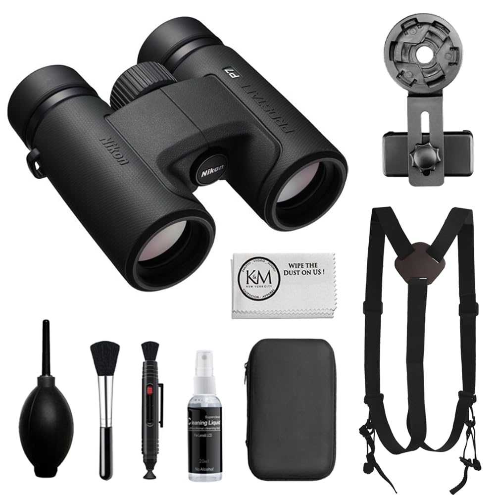 Nikon PROSTAFF P7 8x30 Binoculars Bundled with Harness Strap + Deluxe Cleaning Kit + Smartphone to Binocular Adapter + Microfibe