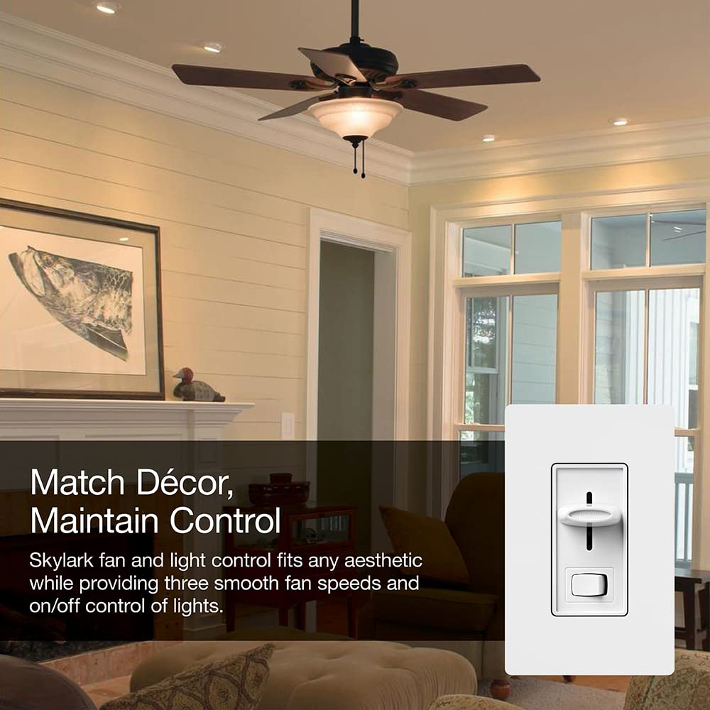 Lutron Skylark 1.5 Amp Single Pole 3 Speed Slide To Off Fan And Light Control, Sfsq Lfh Wh, White