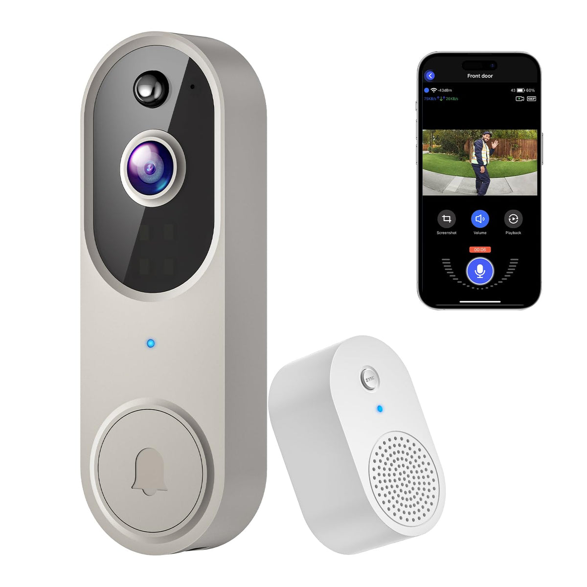Lunelyx 1080P Wireless Video Doorbell Camera, Indoor/Outdoor Surveillance Camera, Ai Human Detection, Night Vision, Instant Aler