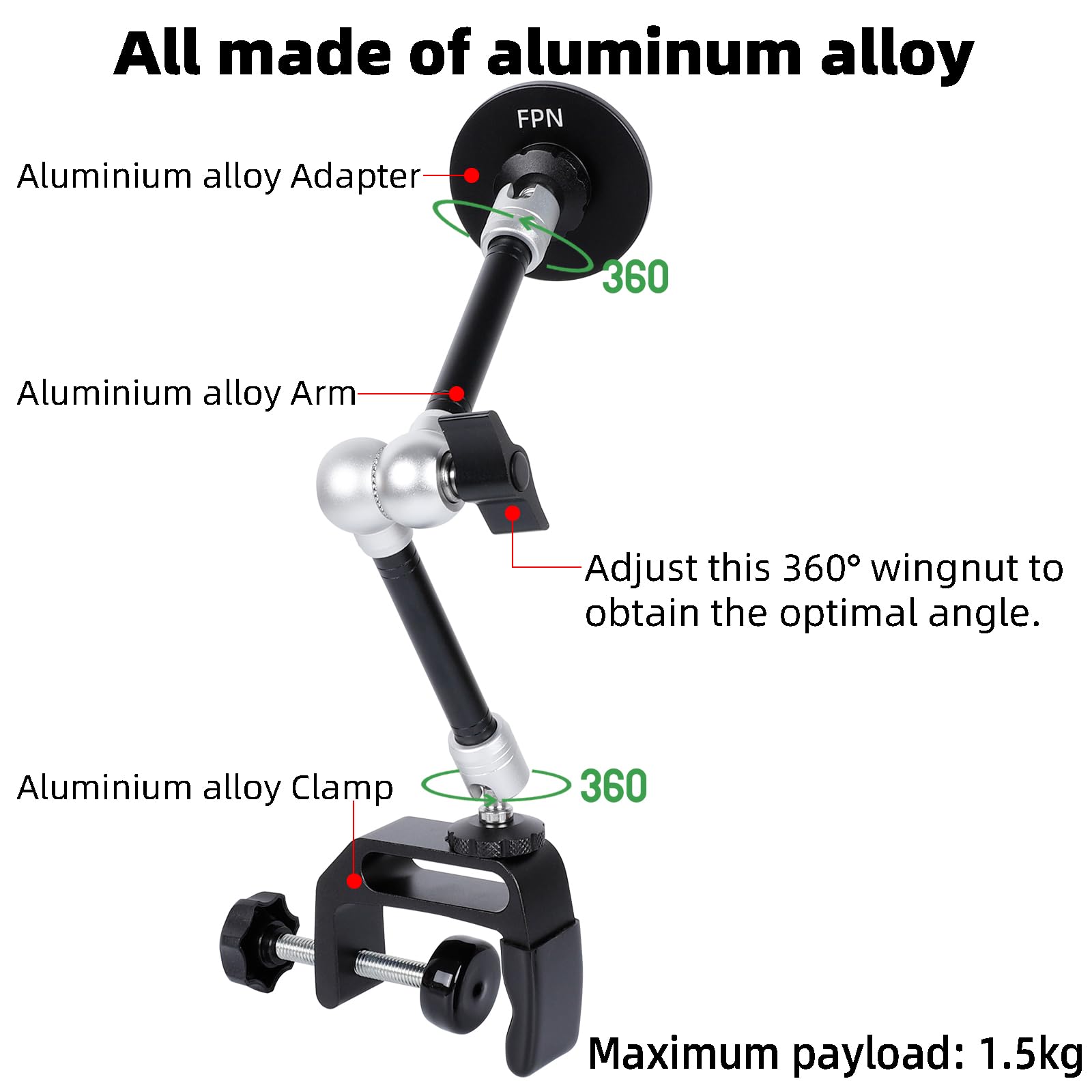 Fpn Magnetic Phone Holder For Desk,Flat Surface,Rod,Music Stand,Kitchen Cabinet, With Strong Clamp 360Adjustable Magic Arm Cell