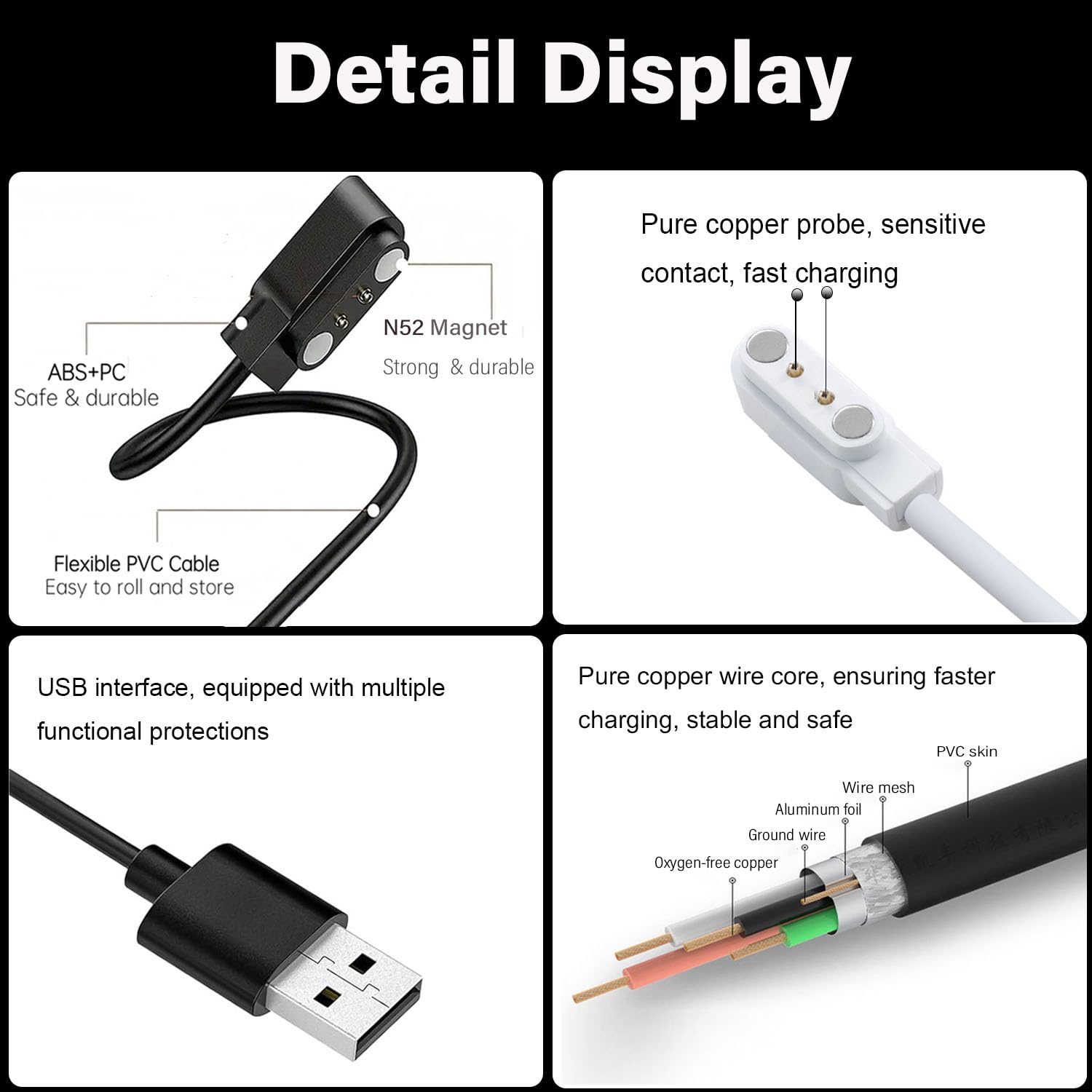 Xininyia 2 Pin Chargers For Gloryfit Smart Watch Charger, 2-Pack [Model A + Model B, One Fit] 2.8Mm Magnetic Usb Charging Cable