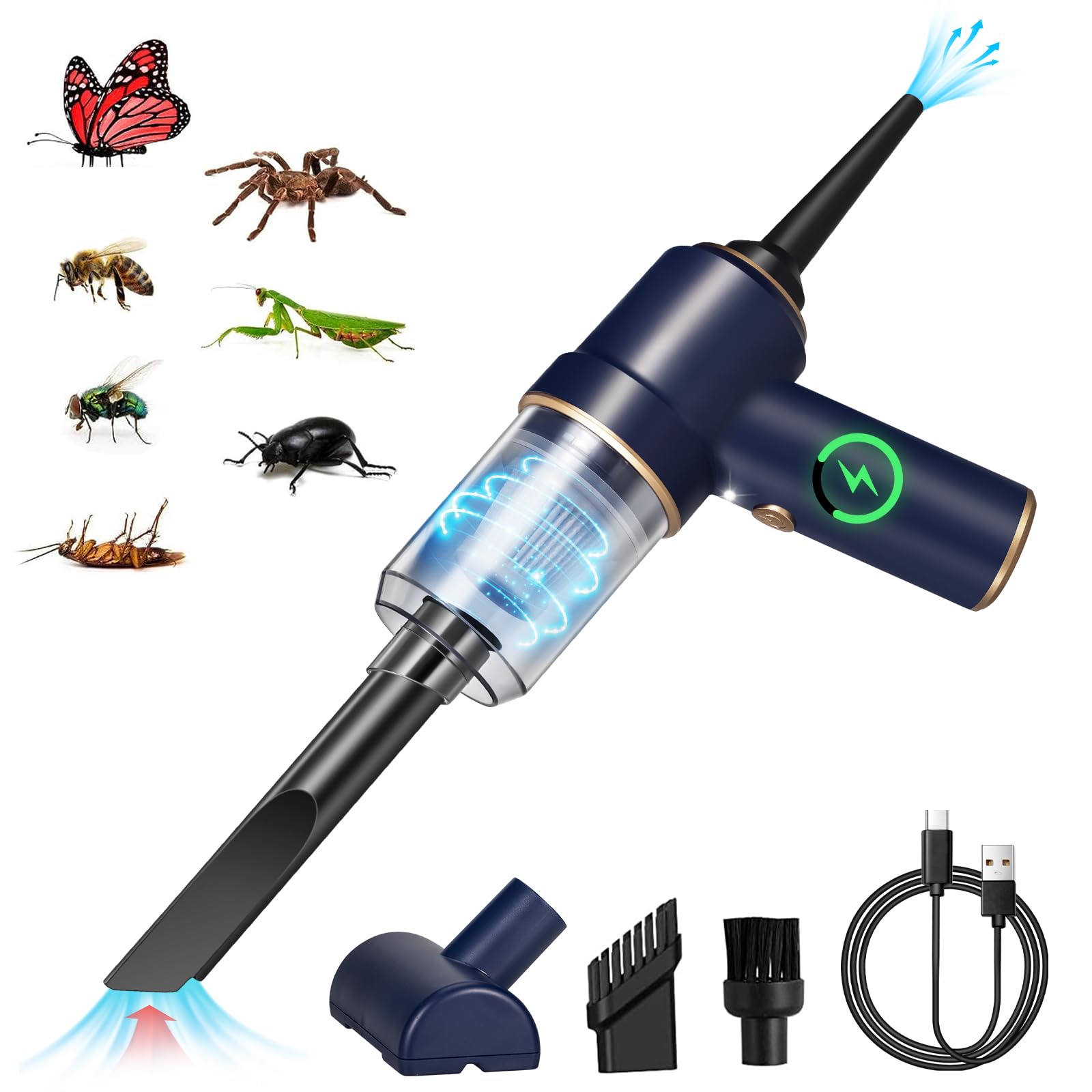 Bug Vacuum Catcher for Insect Pet Hair Dust Handheld Vacuum Cleaner Cordless Rechargeable Dust Buster & Air Blower with Strong S