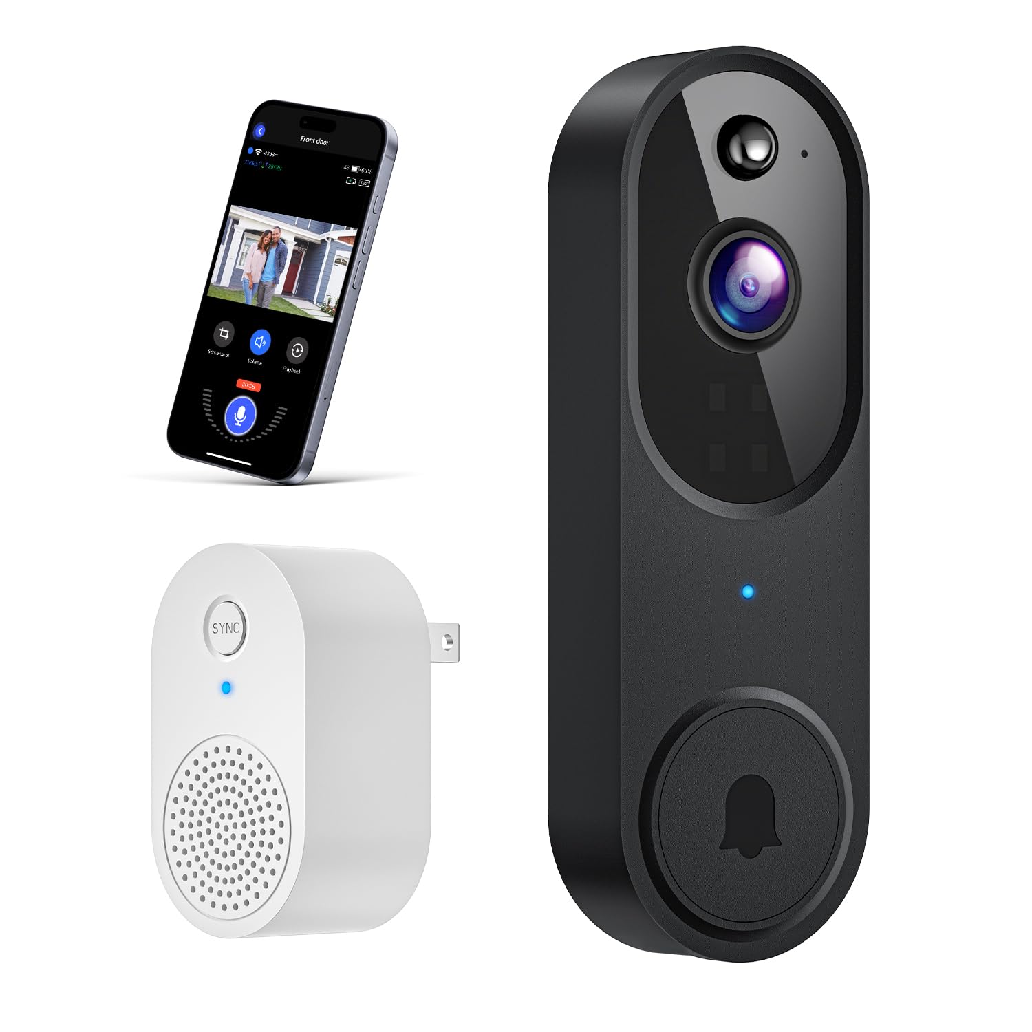 Wireless Wi-Fi Video Doorbell Camera with AI Motion Detection, Way Audio, Night Vision, Cloud Storage, 2.4GHz Wi-Fi Only, Batter