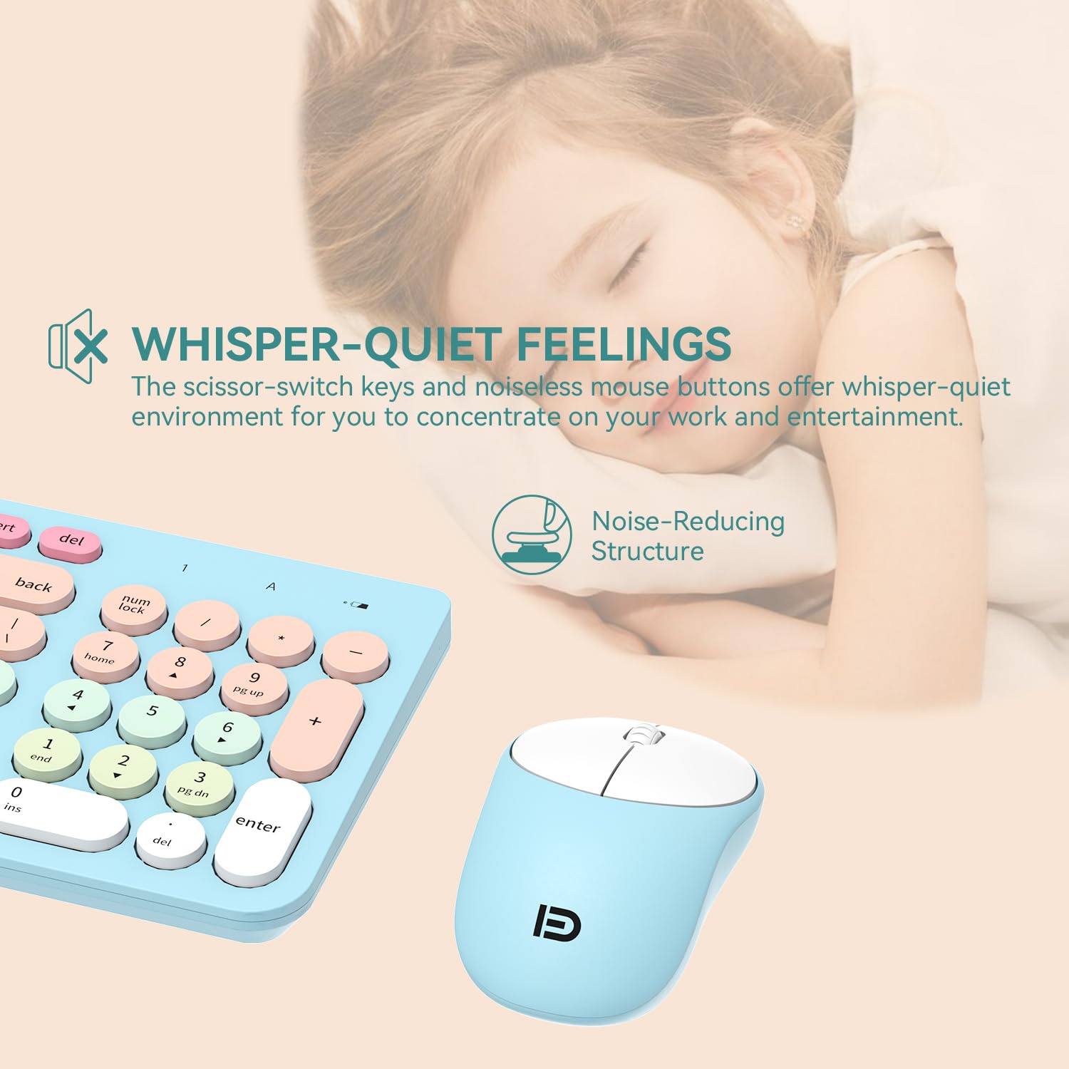 Tkvpjyyi Wireless Keyboard And Mouse Combo, 2.4Ghz Usb Cordless Round Keys Set For Laptop, Computer, Tv (Pink+Blue)