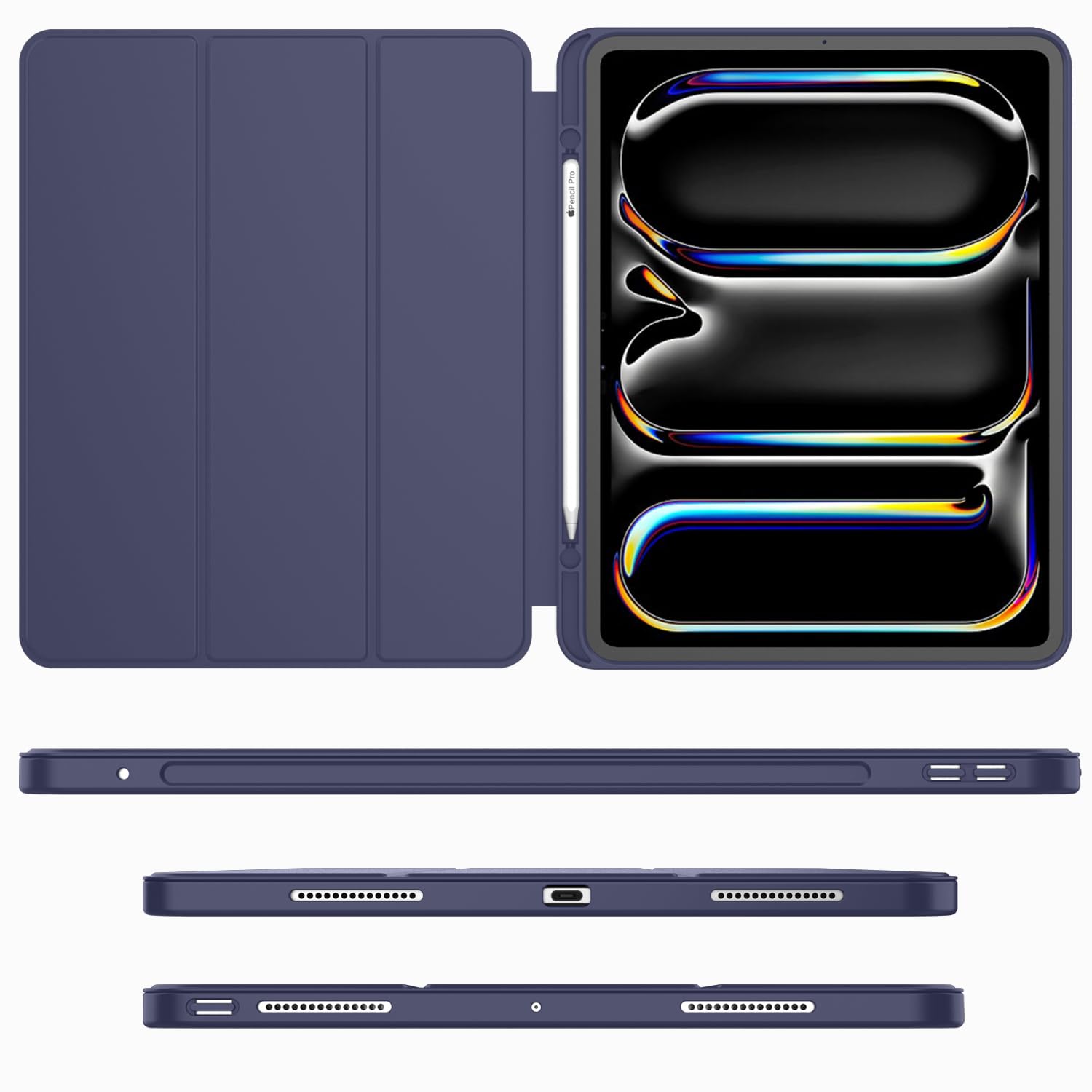Imieet Ipad Pro 13 Inch Case M4 (2024) With Pencil Holder, [Support Pencil Pro And Pencil (Usb C)],Trifold Stand Smart Case With Soft Tpu Back, Auto Wake/Sleep (Dark Blue)