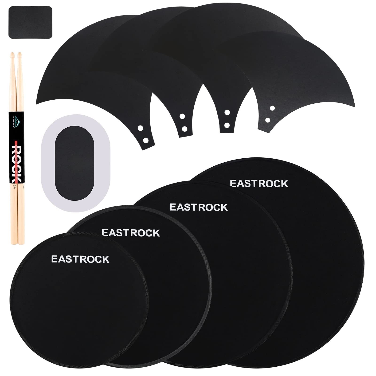Eastrock Drum Mute Pads Set 11 Pieces With Cymbal Pad + Hi Hats Set Pad, Foam Drum Silencer Pads, Fit 10   , 12   , 14   , 16''