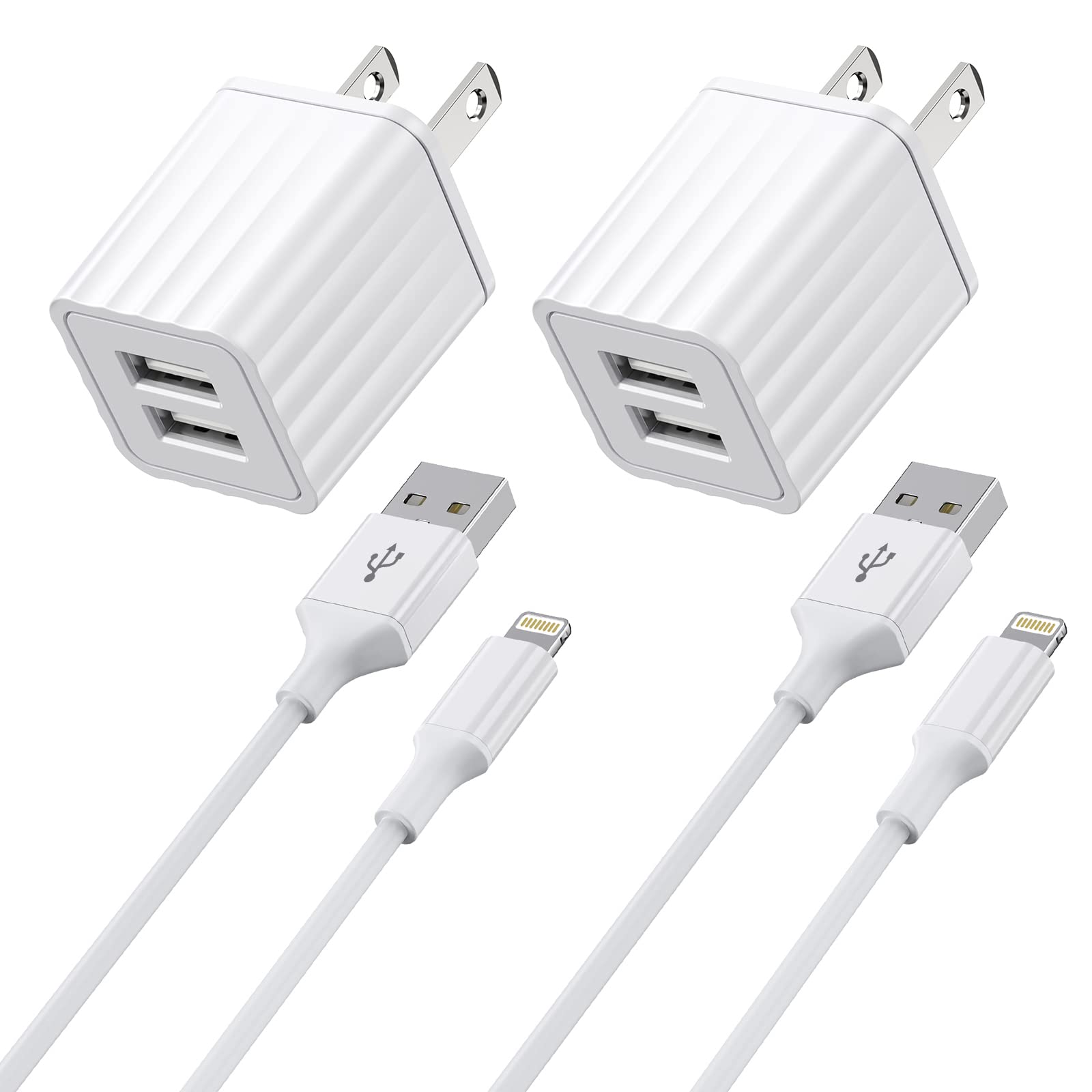 Iphone Charger,[Apple Mfi Certified] Fast Iphone Charger 2Pack 6Ft Lightning Cable Cord Fast Charging Dual 2 Port Plug Usb Wall