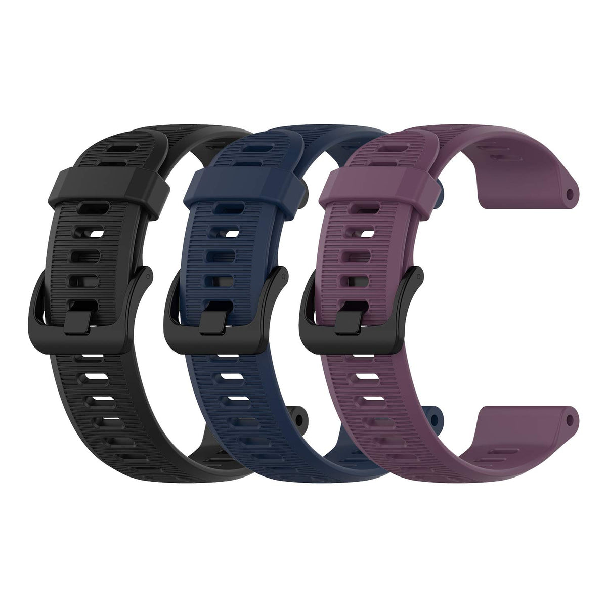 Eeweca 3-Pack Silicone Bands For Garmin Forerunner 945 Smartwatch Replacement Strap (Black, Navy Blue, Purple)