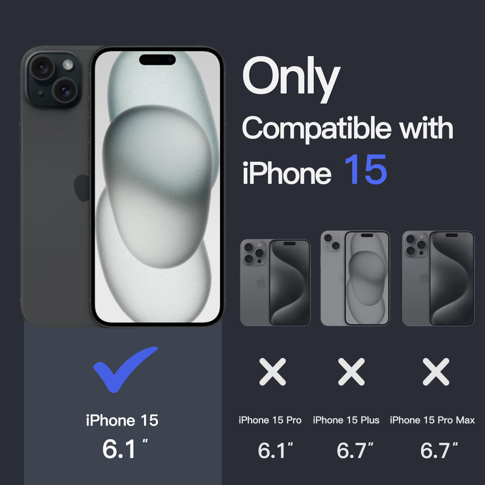 Jetech Case For Iphone 15 6.1 Inch, Non Yellowing Shockproof Phone Bumper Cover, Anti Scratch Clear Back (Black)