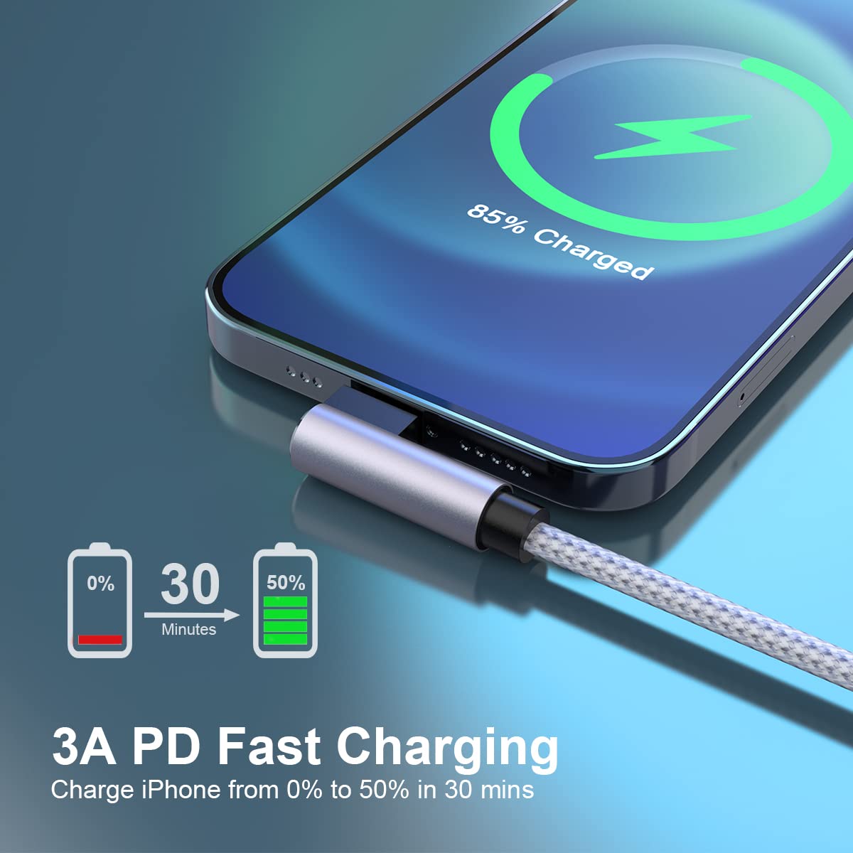 90 Degree Iphone Charger Cable 10Ft Mfi Certified Right Angle Iphone Charger Nylon Braided Lightning To Usb C Pd Fast Charging Cable Data Sync Cord Compatible With Iphone 14/13/Pro/12/Max/11/X/Xs/Xr/8