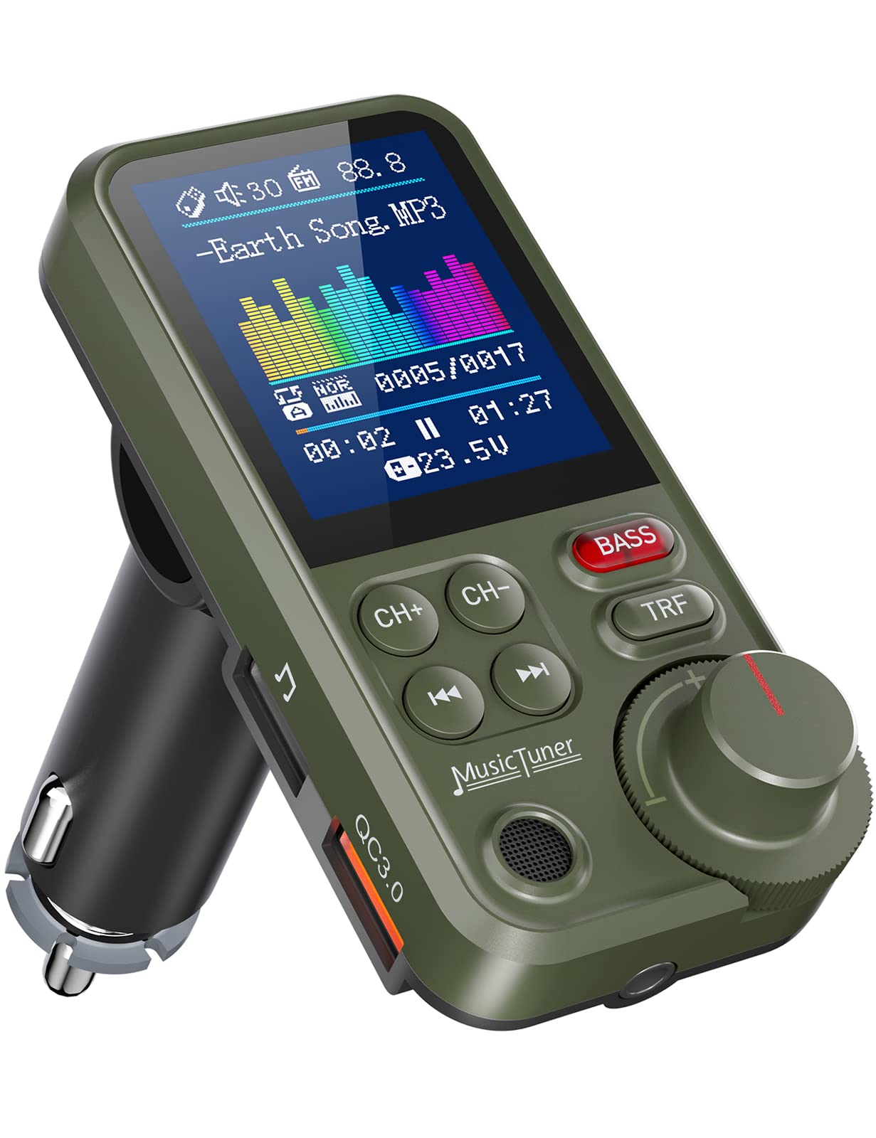 Nulaxy Fm Bluetooth Transmitter For Car, Strong Microphone Bluetooth Car Adapter With 1.8' Color Screen For Hands Free Calls, Supports Qc3.0 Charging, Treble And Bass Sound Music Player  Km30 Green