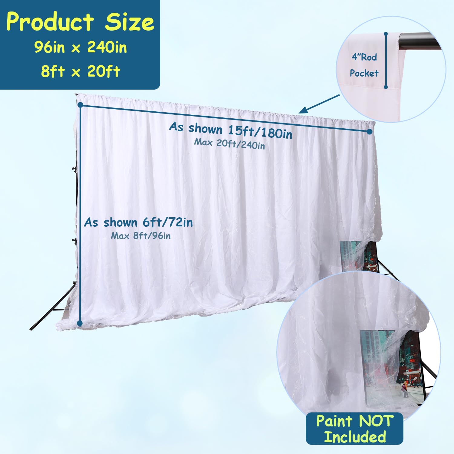 Urby Two Layers Backdrop Made With One Piece Chiffon Tulle & Polyester For Professional Extra Wide Blackout Curtains (White, 20