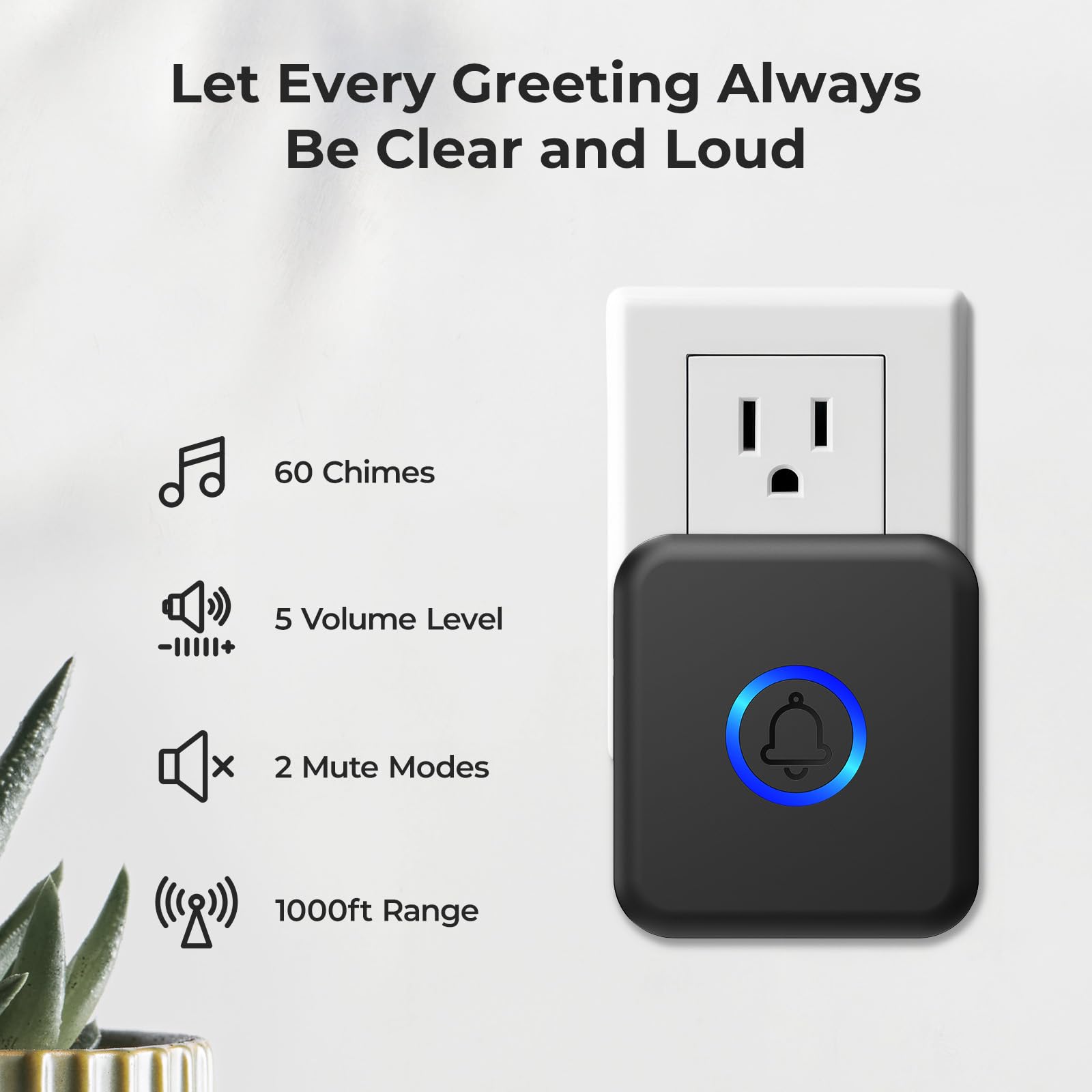 Fovksuc Wireless Doorbell, Waterproof Door Bell With 60 Chimes, 5 Volume Levels & 2 Mute Modes, Loud Door Bell Ringer Wireless F