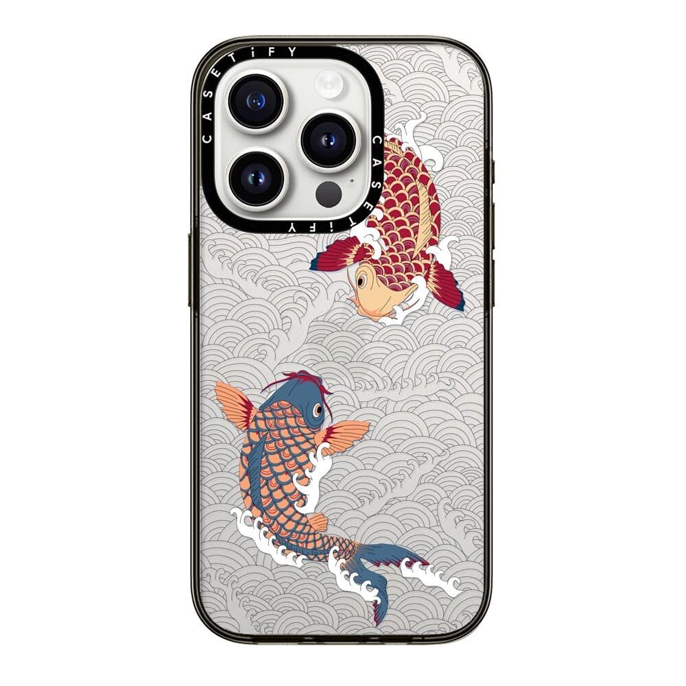 Casetify Compact Iphone 15 Pro Case [2X Military Grade Drop Tested / 4Ft Drop Protection]   Koi Fish Japanese Tattoo   Clear Bla