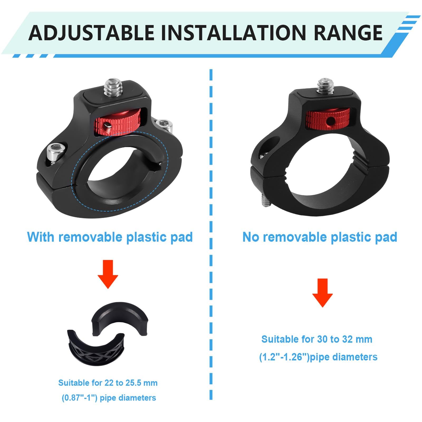 Bike Motorcycle Camera Mount, Aluminum 360 Degrees Rotary Anti-Reverse Bicycle Clamp Holder Motorcycle Handlebar Mount Bracket F