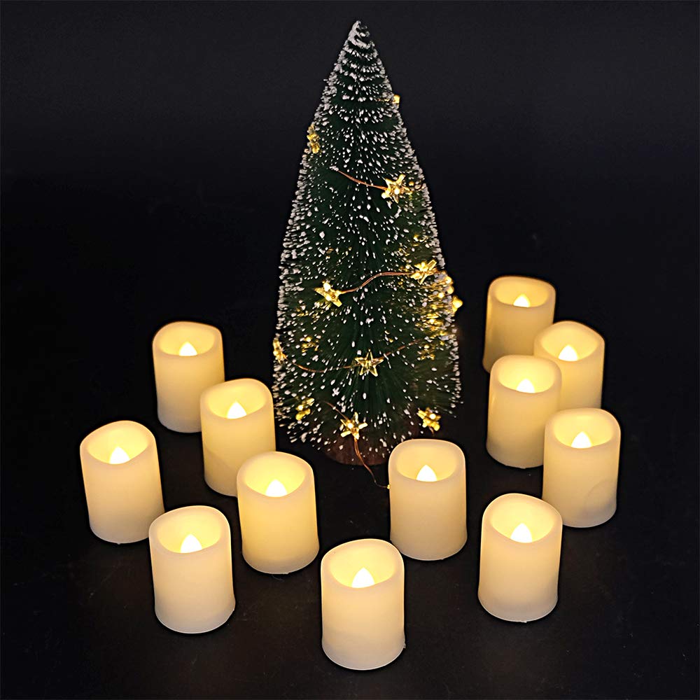 Dromance Flameless Flickering Led Votive Candles Remote And Timer, Battery Operated Tealights Battery Included, Amber Yellow Lig