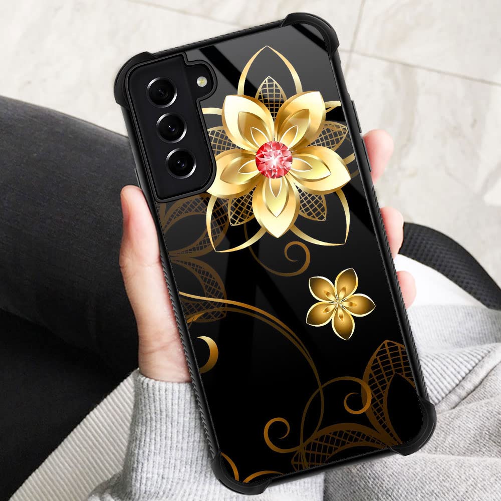 ZHEGAILIAN Samsung Galaxy S21 5G Phone Case Golden Flower Anti-Scratch TPU Organic Glass