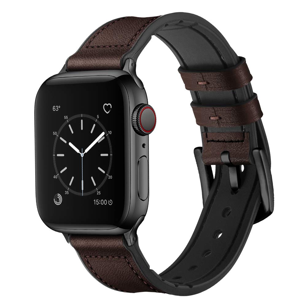 Ouheng Compatible With Apple Watch Band 49Mm 45Mm 44Mm 42Mm, Sweatproof Genuine Leather And Rubber Hybrid Band For Iwatch Ultra