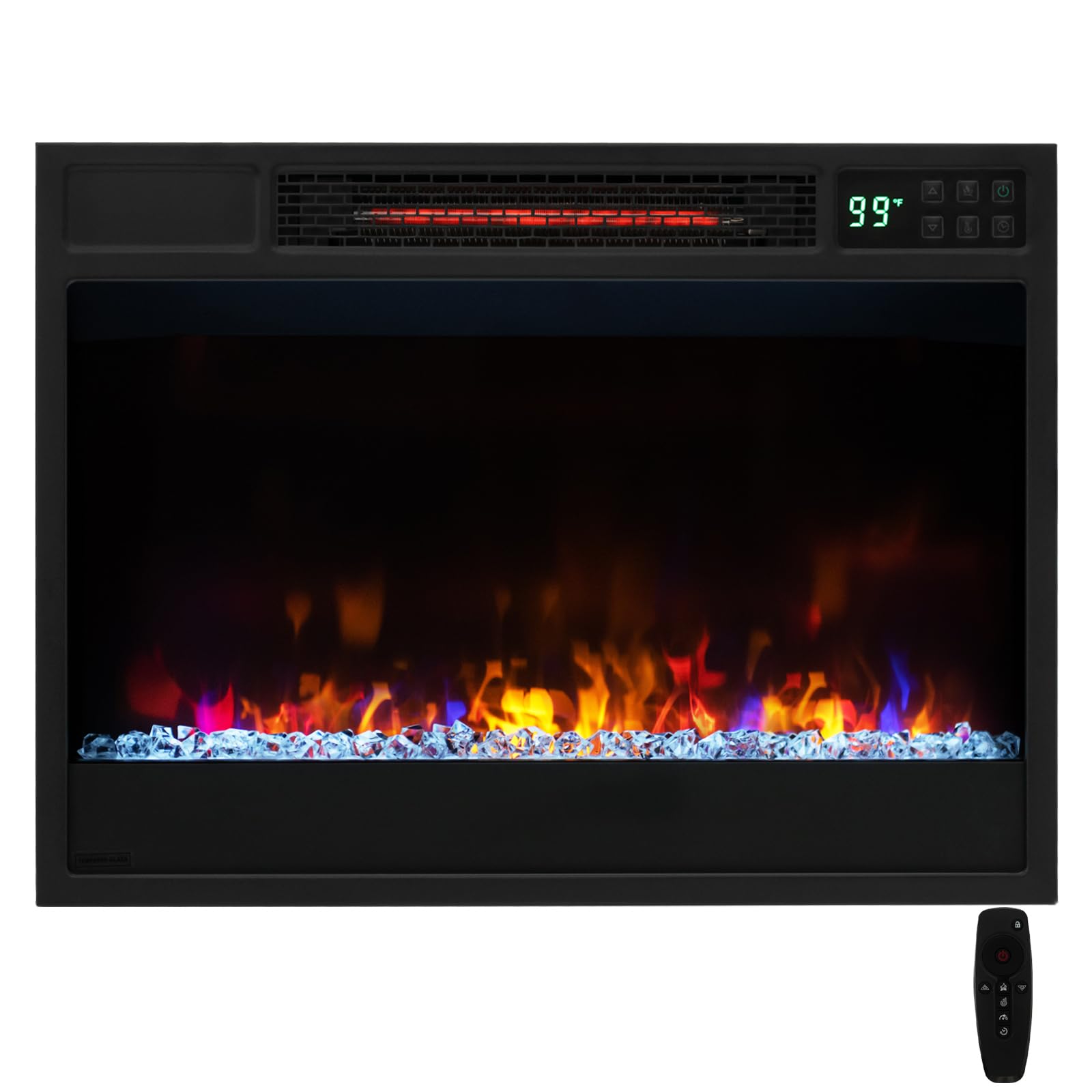 Goflame 23 Inch Electric Fireplace Insert, Recessed Quartz Fireplace Heater With 6 Flame Modes & 5 Brightness, Breathable Design