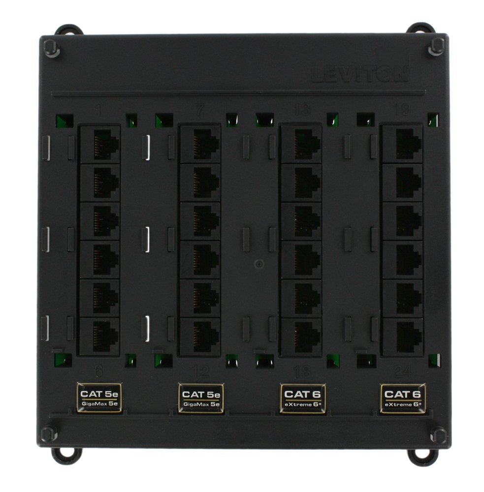 Leviton 476TM-654 Twist and Mount Patch Panel, 12 CAT 5e ports and 12 CAT 6 ports