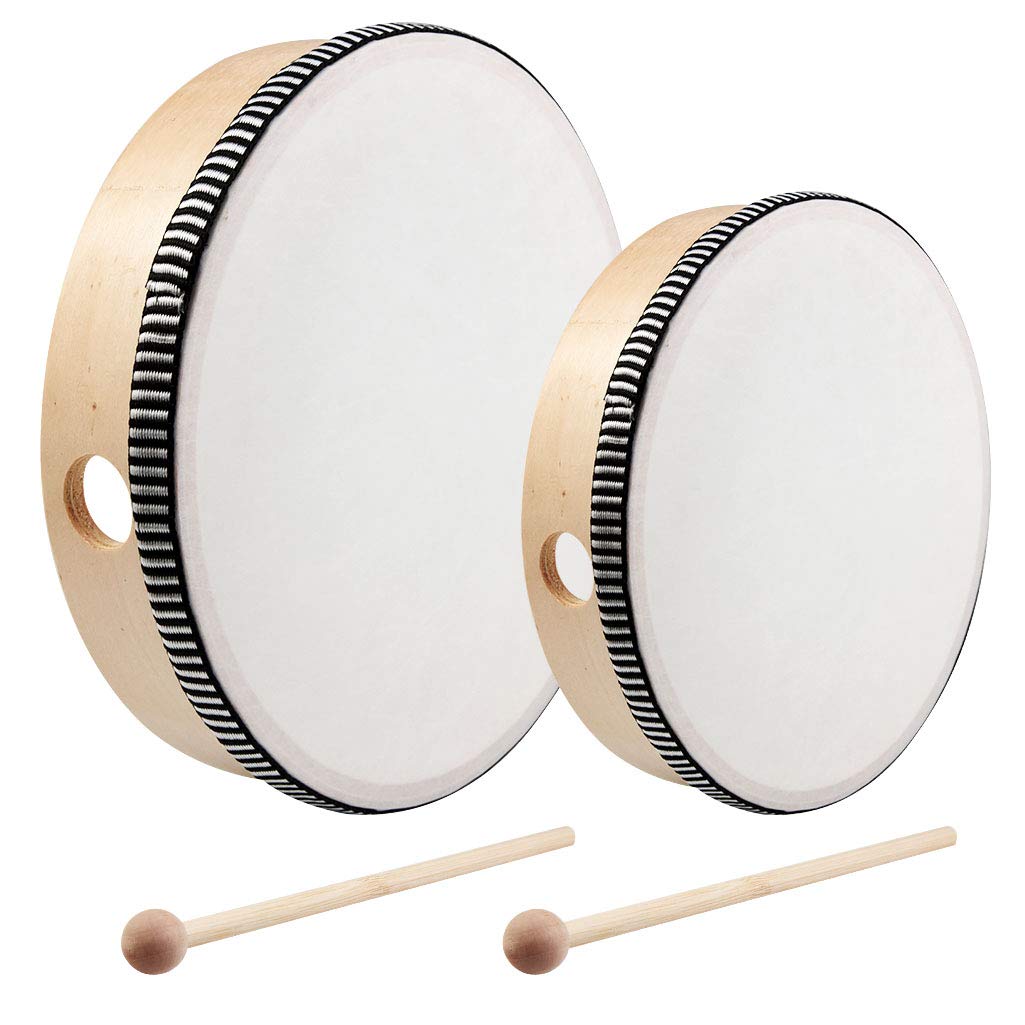 Nydotd 10 Inch & 8 Inch Hand Drum Kids Percussion Wood Frame Drum With Drum Stick Percussion Instruments Preschool Musical Educa