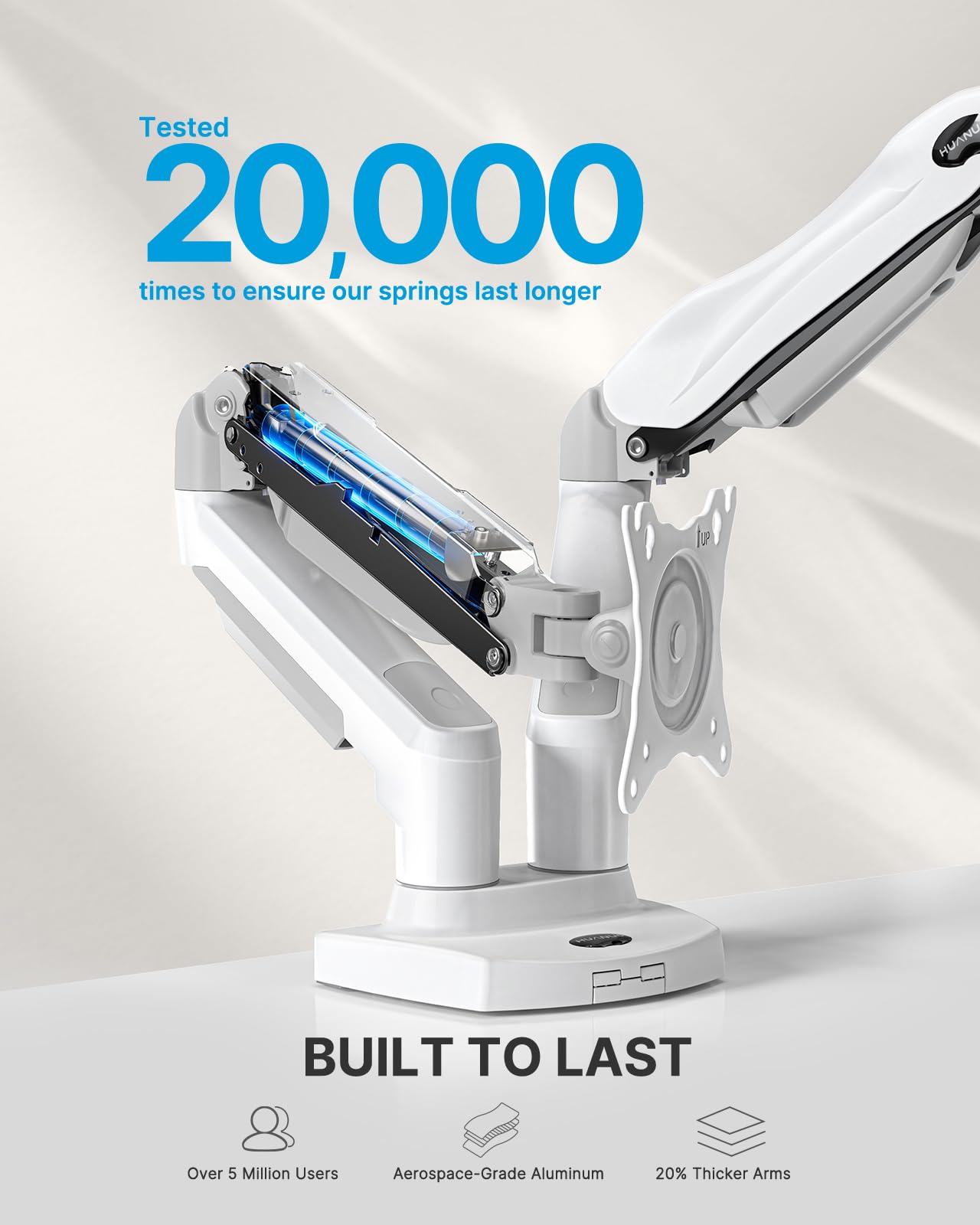 Huanuo Dual Monitor Stand   Full Adjustable Monitor Desk Mount Swivel Vesa Bracket With C Clamp, Grommet Mounting Base For 13 To 32 Inch Computer Screens   Each Arm Holds 4.4 To 19.8Lbs   Whtie