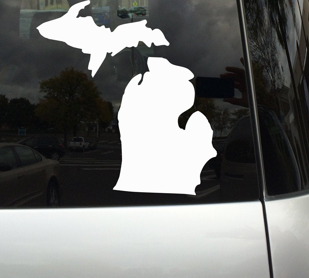 Michigan State Shape   The Wolverine State   White Vinyl Decal Sticker For Car, Laptop, Tablet And More (10 Inch)