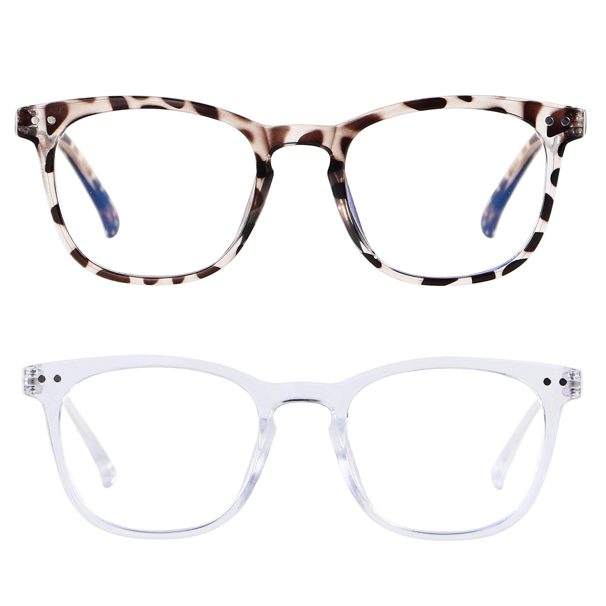 ANDWOOD Blue Light Blocking Glasses Women Men Computer Small Face Frame Bluelight Blocker Teens Square Frame 2 Pack Clear Leopar