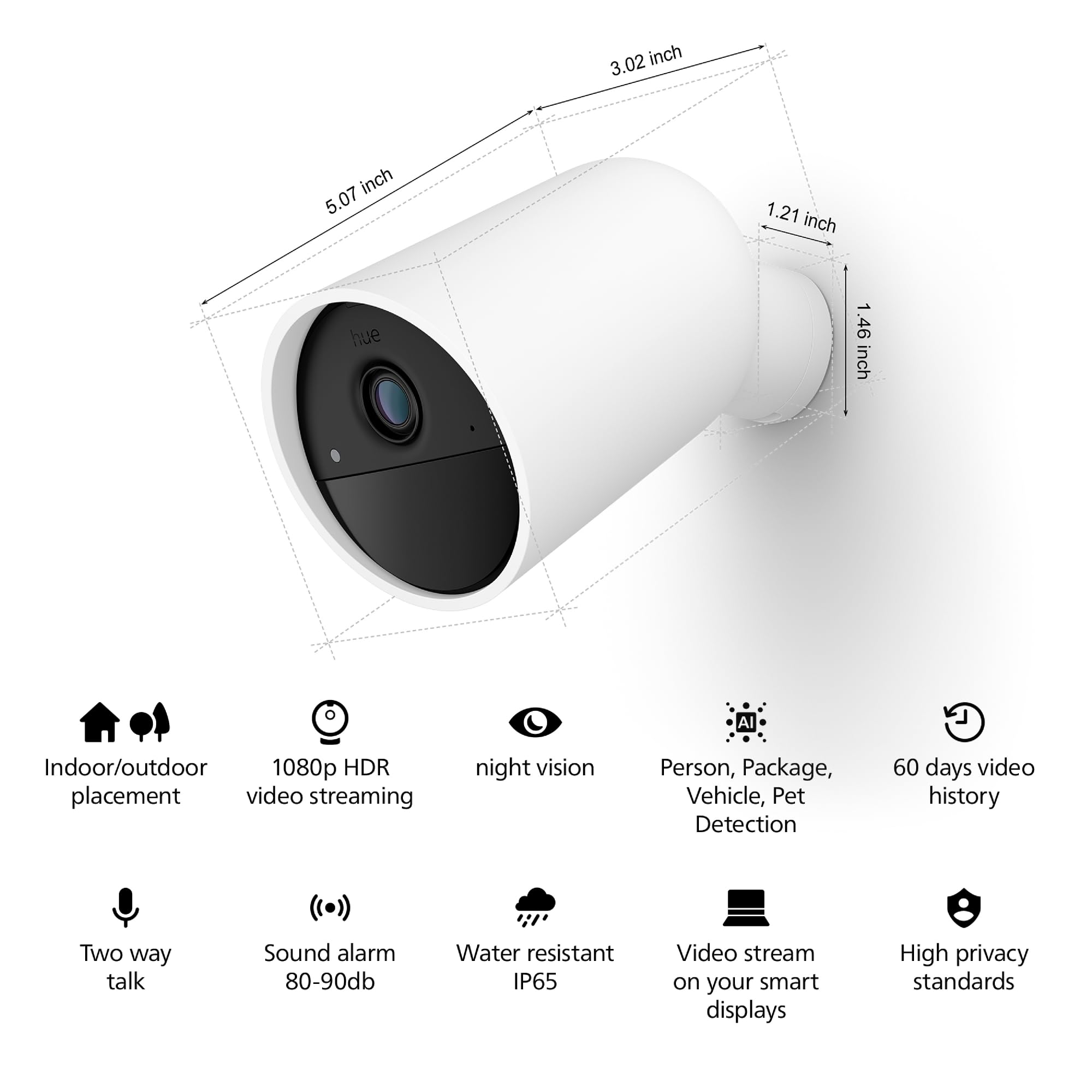 Philips Hue Secure Battery Powered Smart Home Security Camera, White   1 Pack   1080P Hd Video   Night Vision   Motion Detection   Two Way Talk   Indoor/Outdoor   Weatherproof   Works With Hue App