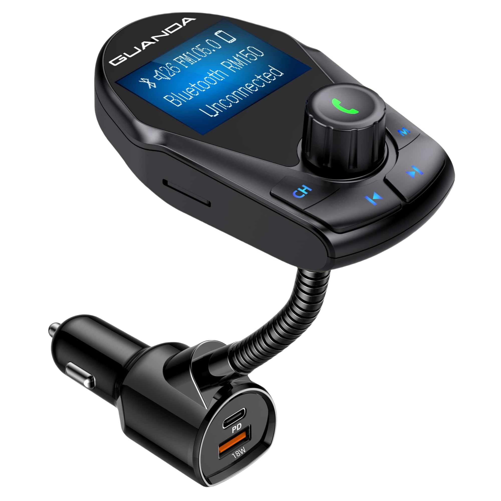 Bluetooth Transmitter Car Bluetooth Adapter, Fm Transmitter Wireless Radio Adapter Kit 1.44'' Display, Mp3 Music Player, Pd 30W