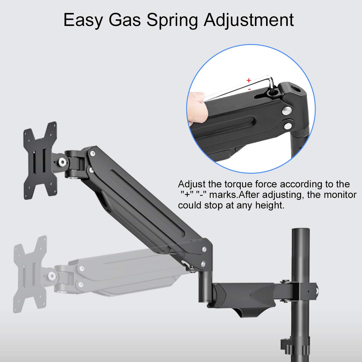Suptek Single Monitor Mount Stand Height Adjustable Gas Spring Monitor Arm Desk Mount For Computer Screen 17 To 27 Inches,Vesa B