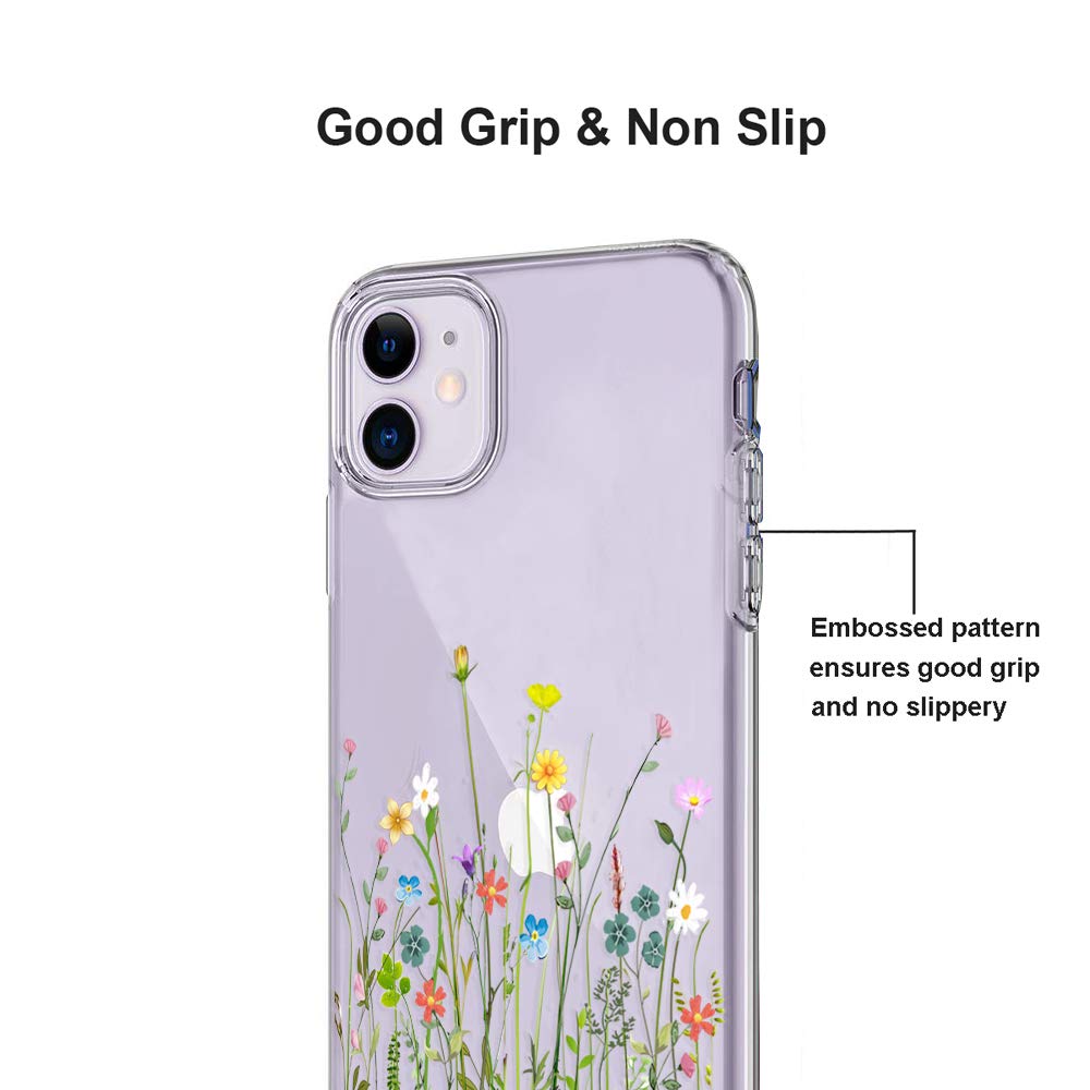Unov iPhone 11 Clear Slim Protective Phone Case Embossed Floral TPU 6.1 Inch Flower Bouquet