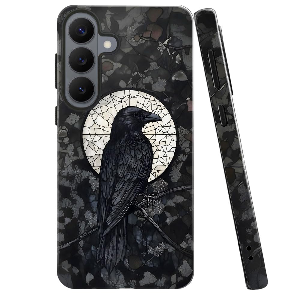 Case for Samsung Galaxy S26 Plus,Black Crow Raven Moon Celestial Gothic Phone Case Military-Grade Drop Protection Cover for Wome