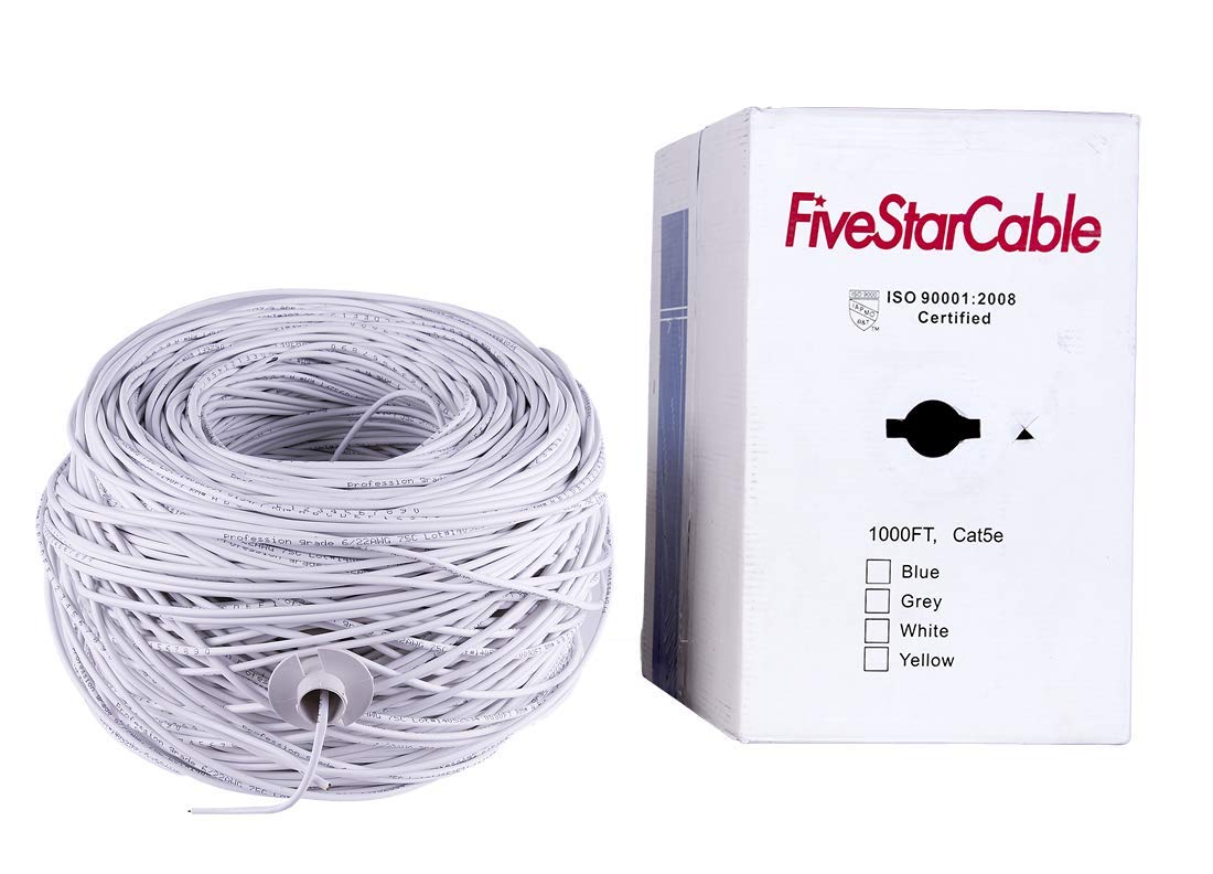 Fivestarcable Cat5E 1000 Ft 24Awg Utp 4 Twisted Pair Ethernet Router Lan Cable Wire Pull Box   White Color