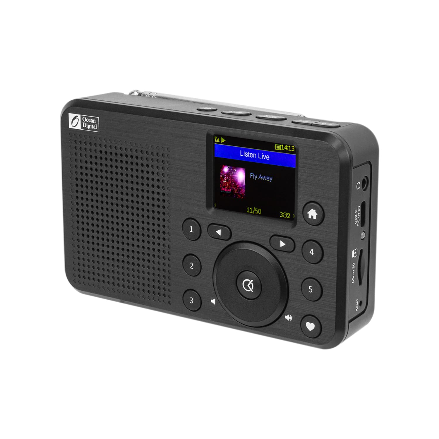 Ocean Digital Wr 18 Handheld Portable Internet Radio, Fm, Bluetooth Speaker, Micro Sd, Rechargeable, 5 Preset Buttons, Dimmer, A