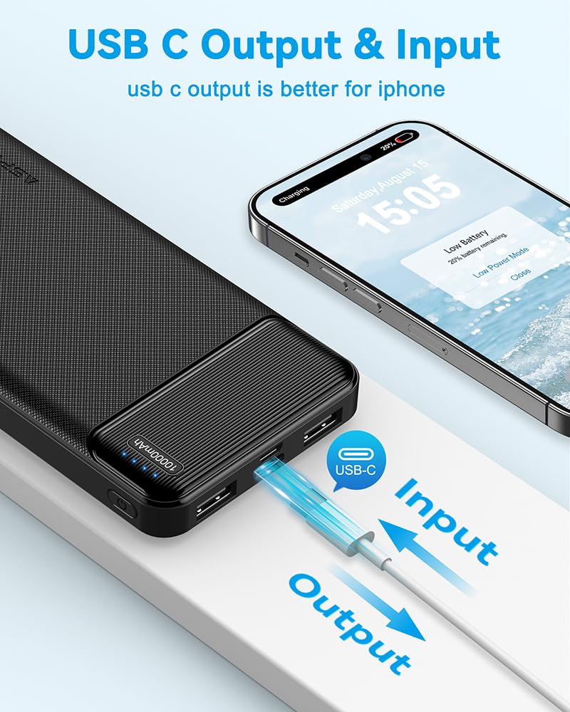 Asperx 2 Pack 10000Mah Usb C Output Portable Charger Power Bank Fast Charging, Portable Phone Charger External Battery Pack For