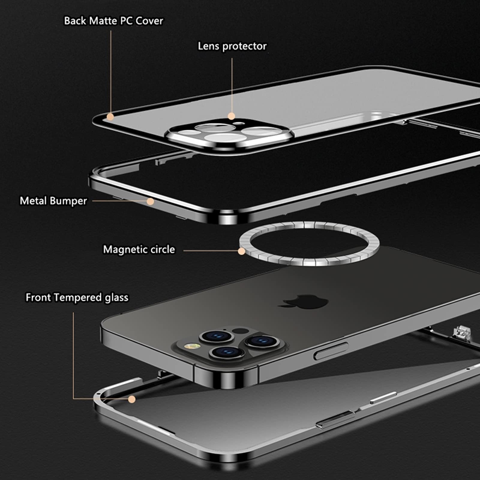Jonwelsy iPhone 13 Pro Case Magsafe Magnetic Adsorption 360 Degree Protection Frosted PC Gold