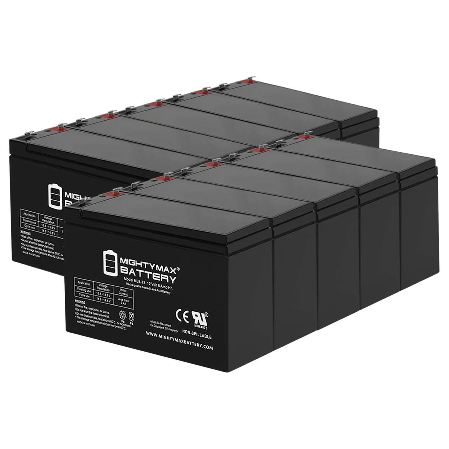 ML8-12 - 12 VOLT 8 AH SLA BATTERY - PACK OF 10