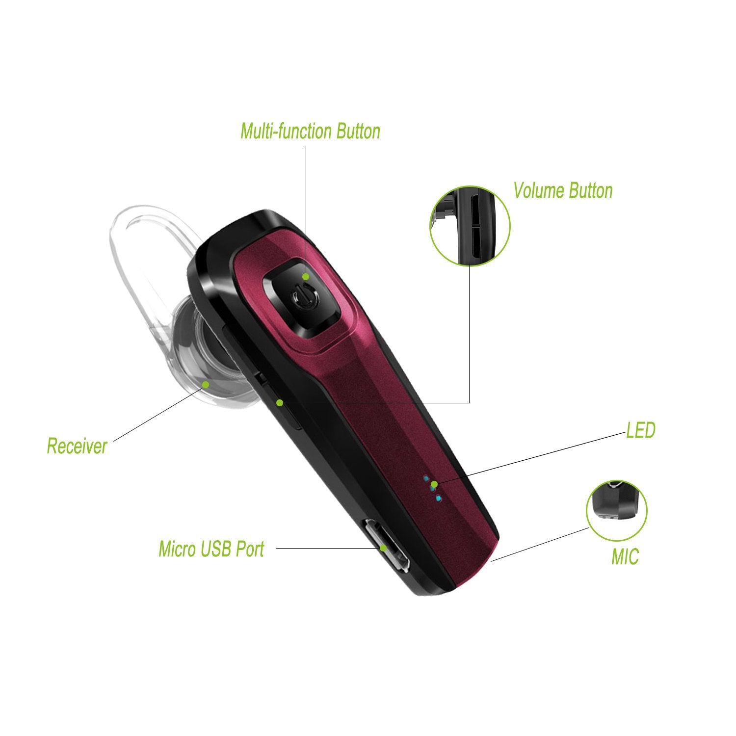 Toorun Bluetooth Earpiece, M26 Bluetooth Headset Handsfree Wireless Headphone With Noise Cancelling And Microphone Compatible Fo