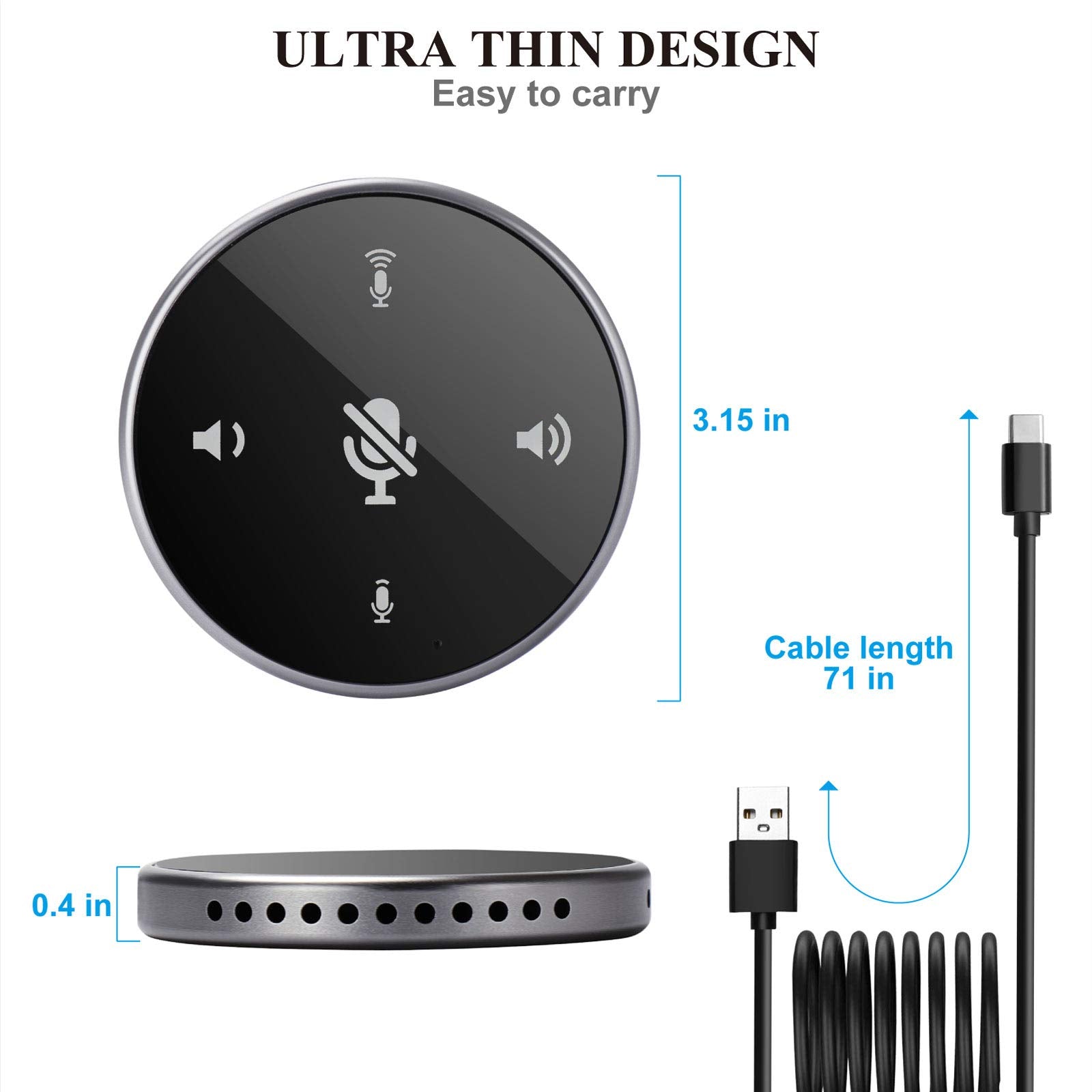 Upgrated Usb Conference Microphone With Speaker,Laptop Omnidirectional Computer Mic With Touch Sensor To Mute/Volume,For Zoom Me