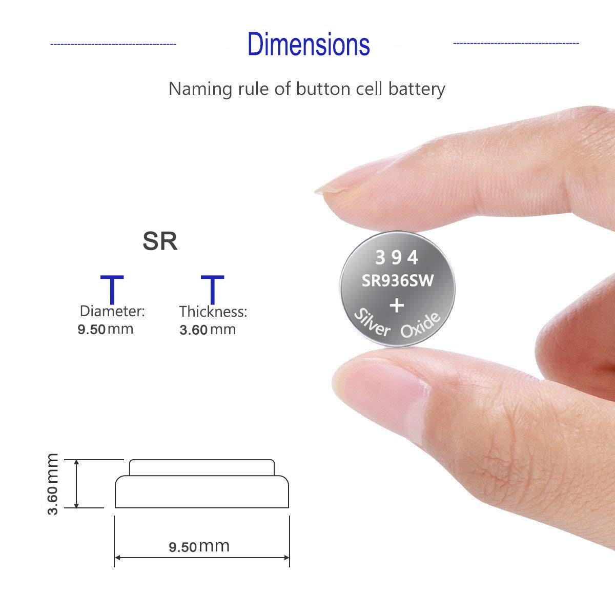 Uogtnon 394 Sr936Sw Watch Battery 1.55V Silver Oxide Button Cell (10-Pack)